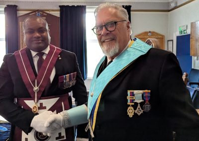 The Worshipful Master, WBRo Kevin Stones welcome Wbro Johnson Beharry VC to the lodge